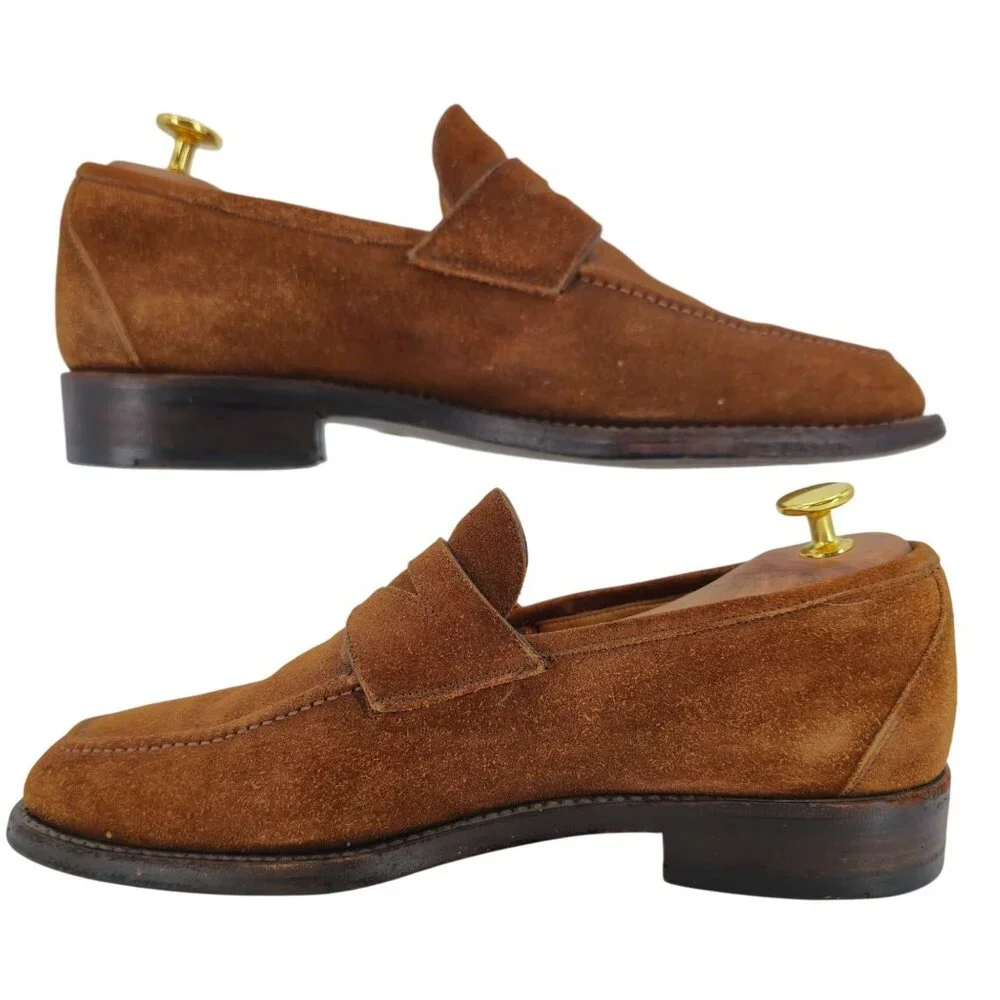 Harris 1913 Handmade Dress Shoes Mens size 8.5 Brown Suede Leather Penny Loafers - Picture 10 of 11